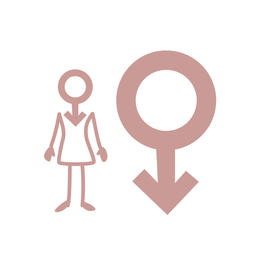 Illustration: Gendersymbol für 'trans-weiblich', daneben eine Figur mit demselben Gendersymbol als Kopf