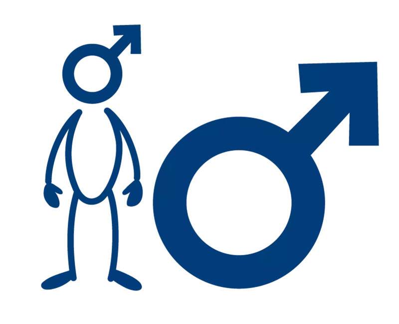 Illustration: Gendersymbol für 'cis-männlich', daneben eine Figur mit demselben Gendersymbol als Kopf