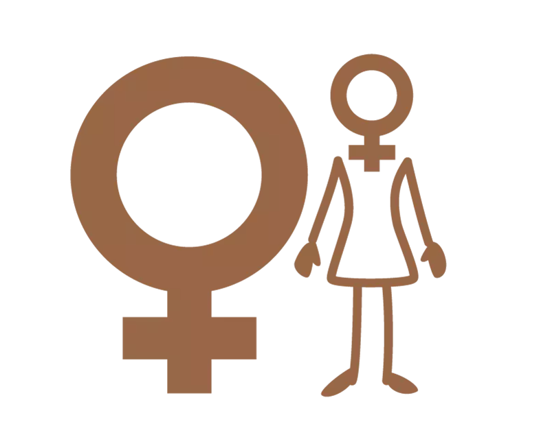 Illustration: Gendersymbol für 'cis-weiblich', daneben eine Figur mit demselben Gendersymbol als Kopf