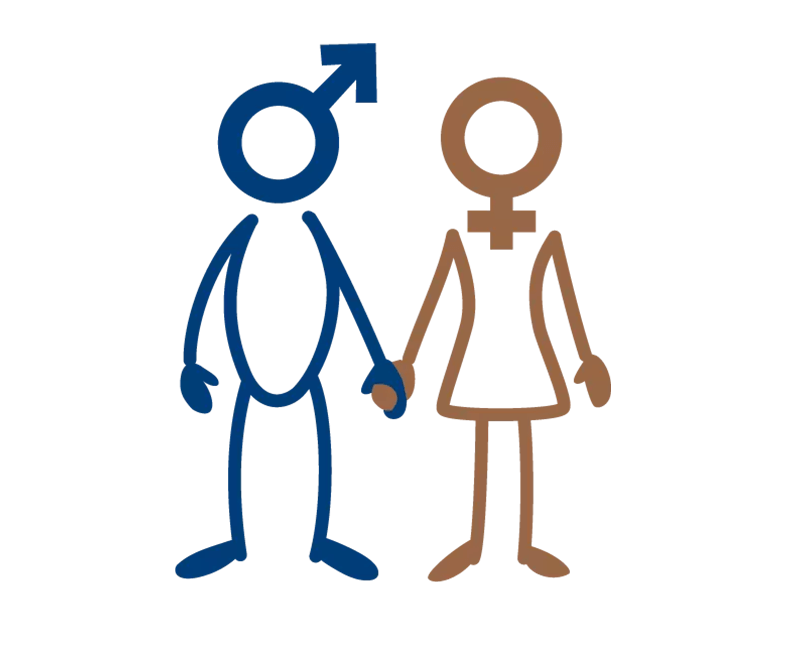 Illustration: Symbolische Darstellung von 'Heterosexualität' durch zwei Figuren mit Gendersymbolen als Köpfen, die sich an den Händen halten